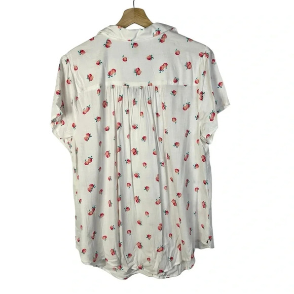 Torrid White Peach Printed Rayon Short Sleeve Button Down 1 - Picture 3 of 6